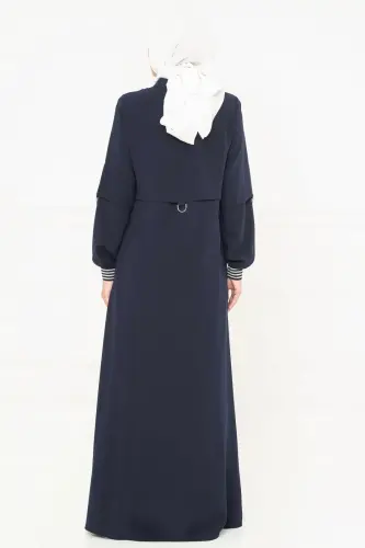 Lacivert Fermuarlı Cepkenli Spor Tesettür Ferace 3163-25 - 4