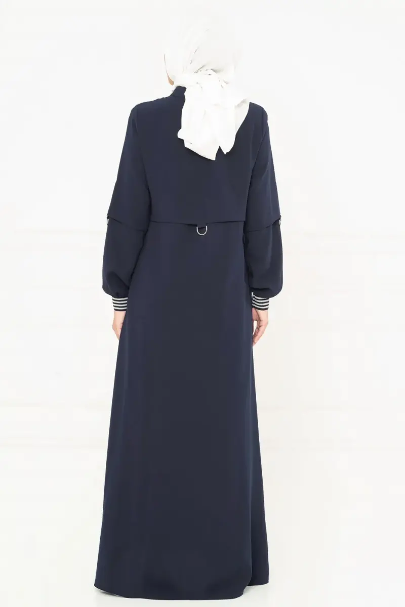 Lacivert Fermuarlı Cepkenli Spor Tesettür Ferace 3163-25 - 4