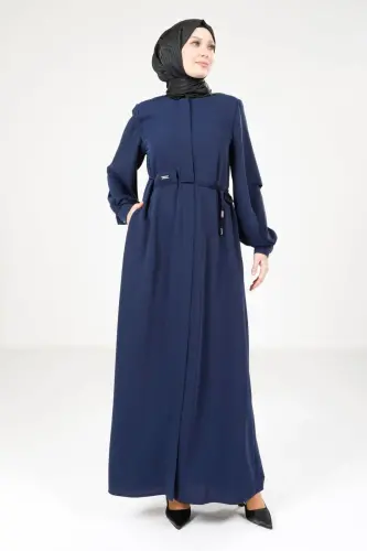 Lacivert Gizli Fermuarlı Kolları Yırtmaçlı Tesettür Ferace 9169-25 - Beyza (1)