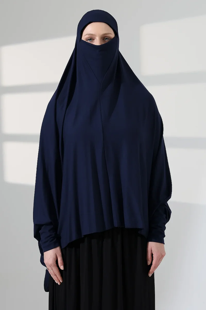 Lacivert Hazır Pratik Sultanbaş Tesettür Kollu Penye Sufle Eşarp Hijab - 2