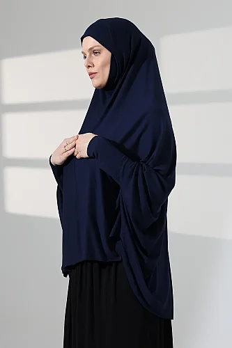 Lacivert Hazır Pratik Sultanbaş Tesettür Kollu Penye Sufle Eşarp Hijab - 6