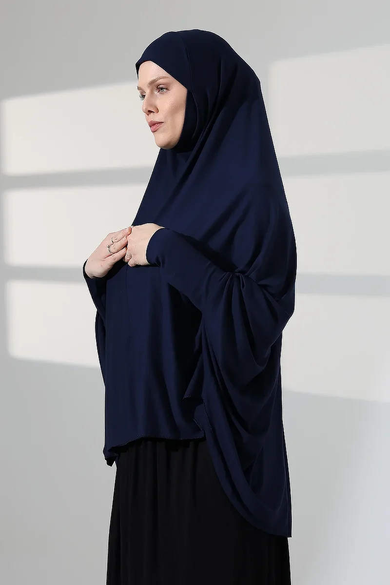 Lacivert Hazır Pratik Sultanbaş Tesettür Kollu Penye Sufle Eşarp Hijab - 6