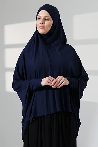 Lacivert Hazır Pratik Sultanbaş Tesettür Kollu Penye Sufle Eşarp Hijab 