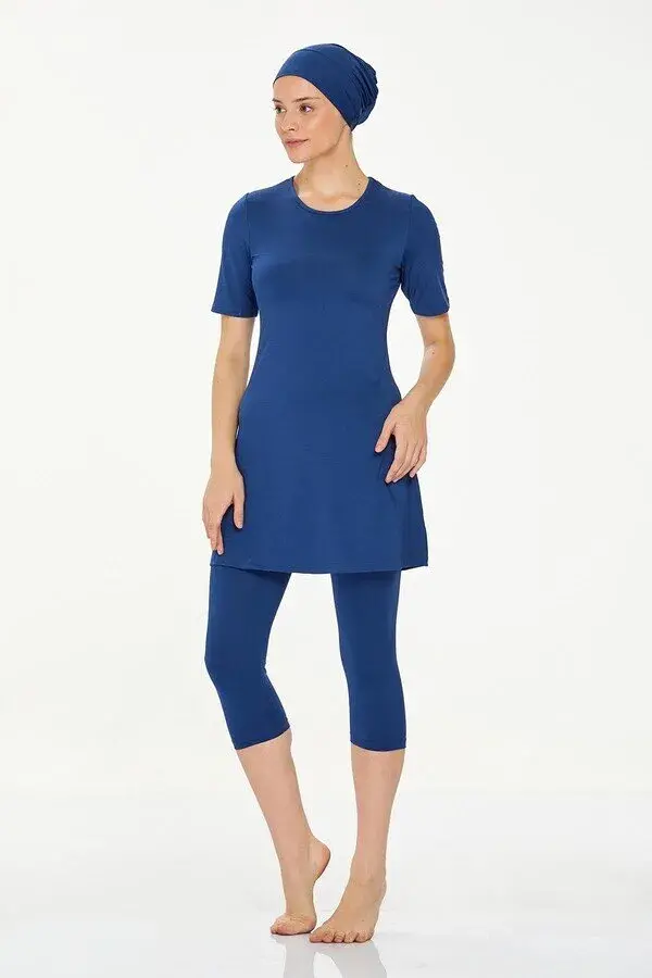 Lacivert Kadın Büyük Beden Yarı Kapalı Havuz Mayo 0572-25 - 2