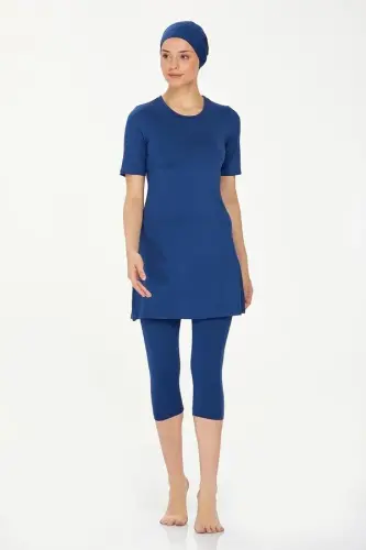 Lacivert Kadın Büyük Beden Yarı Kapalı Havuz Mayo 0572-25 - 3