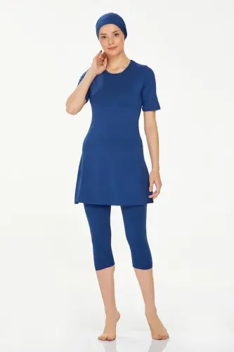 Lacivert Kadın Büyük Beden Yarı Kapalı Havuz Mayo 0572-25 - 4