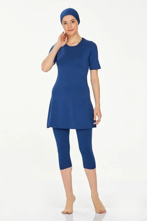 Lacivert Kadın Büyük Beden Yarı Kapalı Havuz Mayo 0572-25 - 4