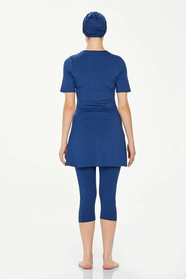 Lacivert Kadın Büyük Beden Yarı Kapalı Havuz Mayo 0572-25 - 5