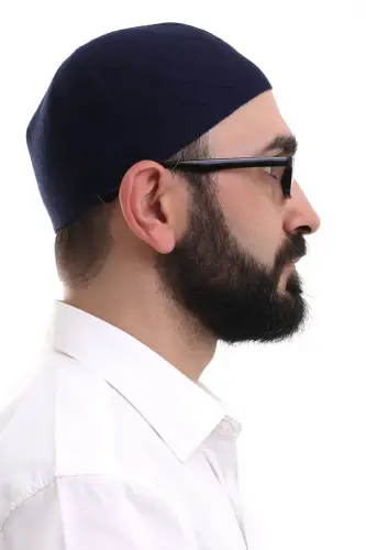 Lacivert Kışlık Çapraz Desenli Dokuma Takke - 6