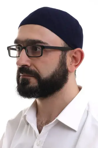 Lacivert Kışlık Çapraz Desenli Dokuma Takke - 2
