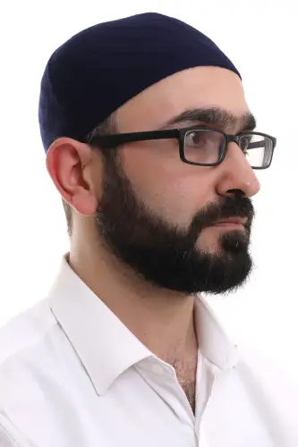 Lacivert Kışlık Çapraz Desenli Dokuma Takke - 1