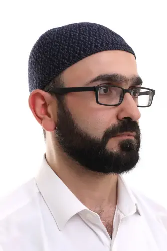 Lacivert Orlon Kışlık Namaz Takkesi Baklava Desenli Takke - ihvanonline (1)