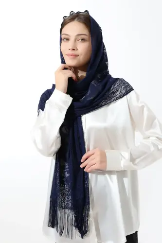 Lacivert Püsküllü Tül Şal Mevlüt Örtüsü - ihvanonline (1)