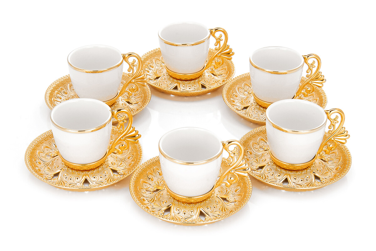 Lal 6 lı Fincan Kahve Seti - Gold - Thumbnail
