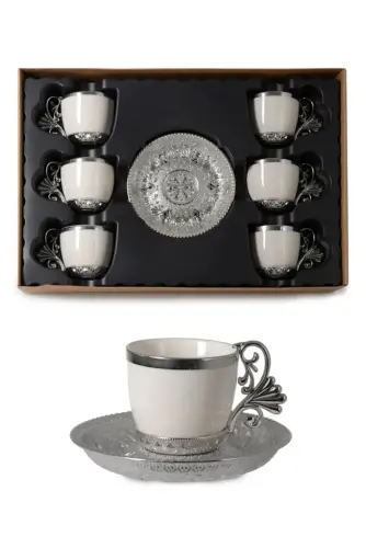 Lal 6 lı Fincan Kahve Seti - Gümüş 