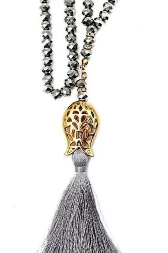 Lale Desenli Püsküllü 99 'lu Kristal Hac Umre Hediyelik Tesbih - 8mm Gri - İhvan (1)