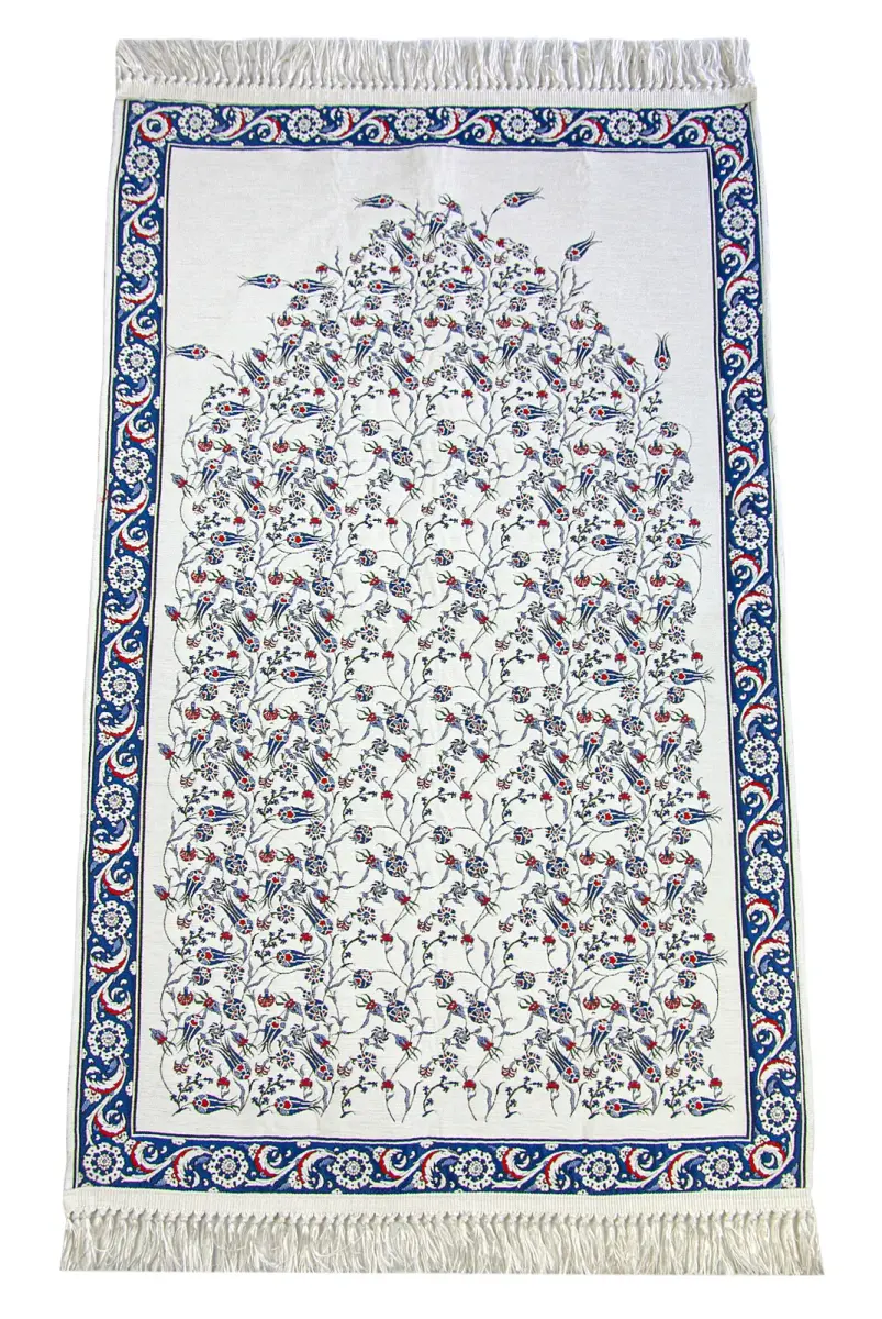 Lale Patterned Woven Prayer Rug - Navy Blue - 1