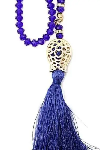 Lale Desenli Püsküllü 99 'lu Kristal Hac Umre Hediyelik Tesbih - 6mm Mor - 3