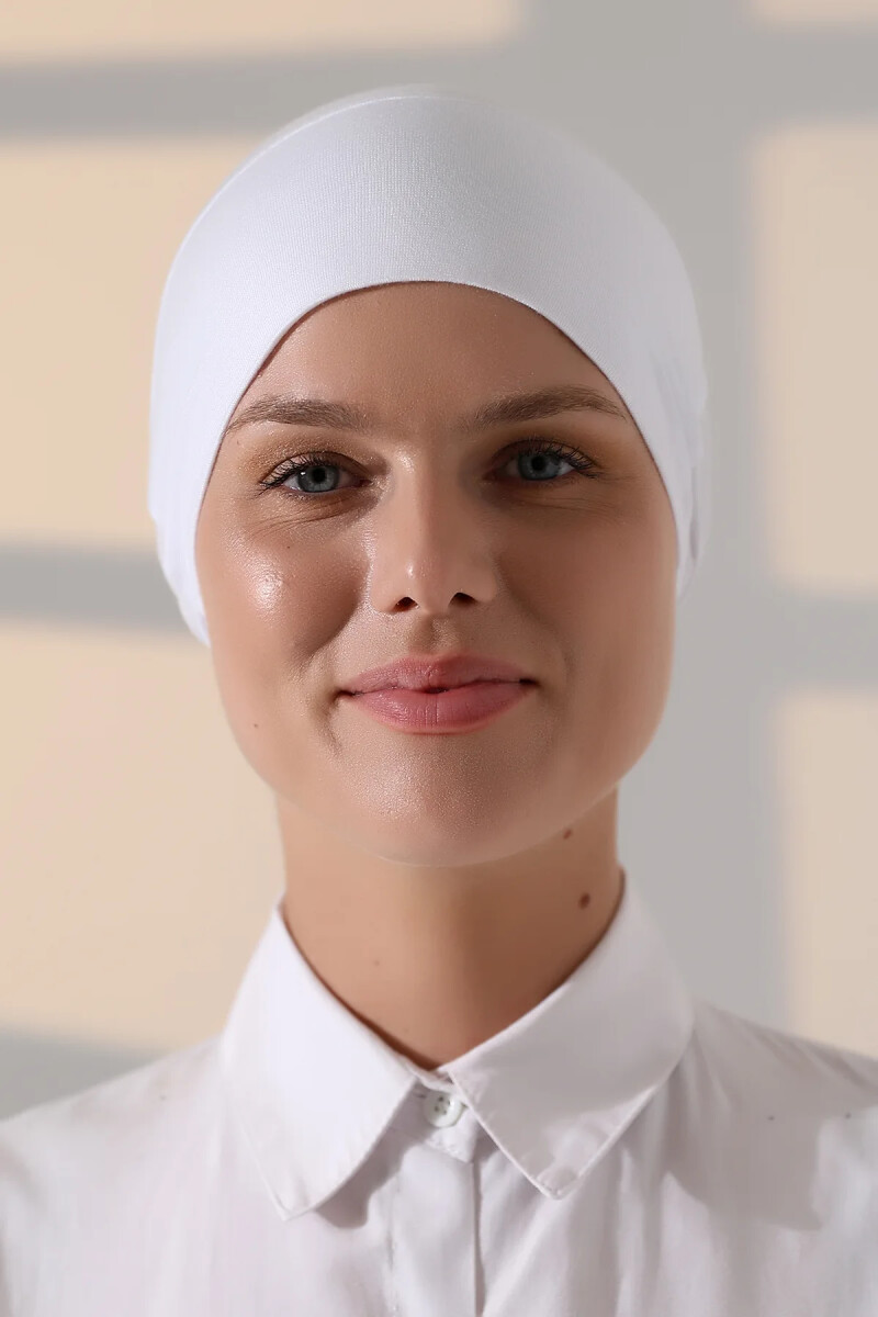 Lastikli Dikişsiz Kaymaz Silikonlu Bağlamalı Tesettür Bone Beyaz - ihvanonline