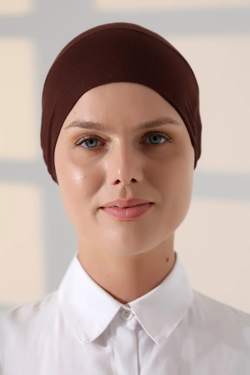 Lastikli Dikişsiz Kaymaz Silikonlu Bağlamalı Tesettür Bone Kahverengi - ihvanonline