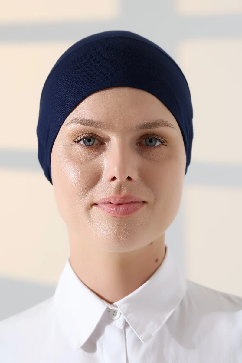 Lastikli Dikişsiz Kaymaz Silikonlu Bağlamalı Tesettür Bone Lacivert - ihvanonline