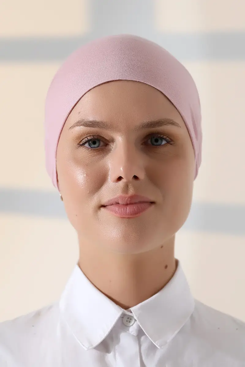 Lastikli Dikişsiz Kaymaz Silikonlu Tesettür Bone Pembe - 1