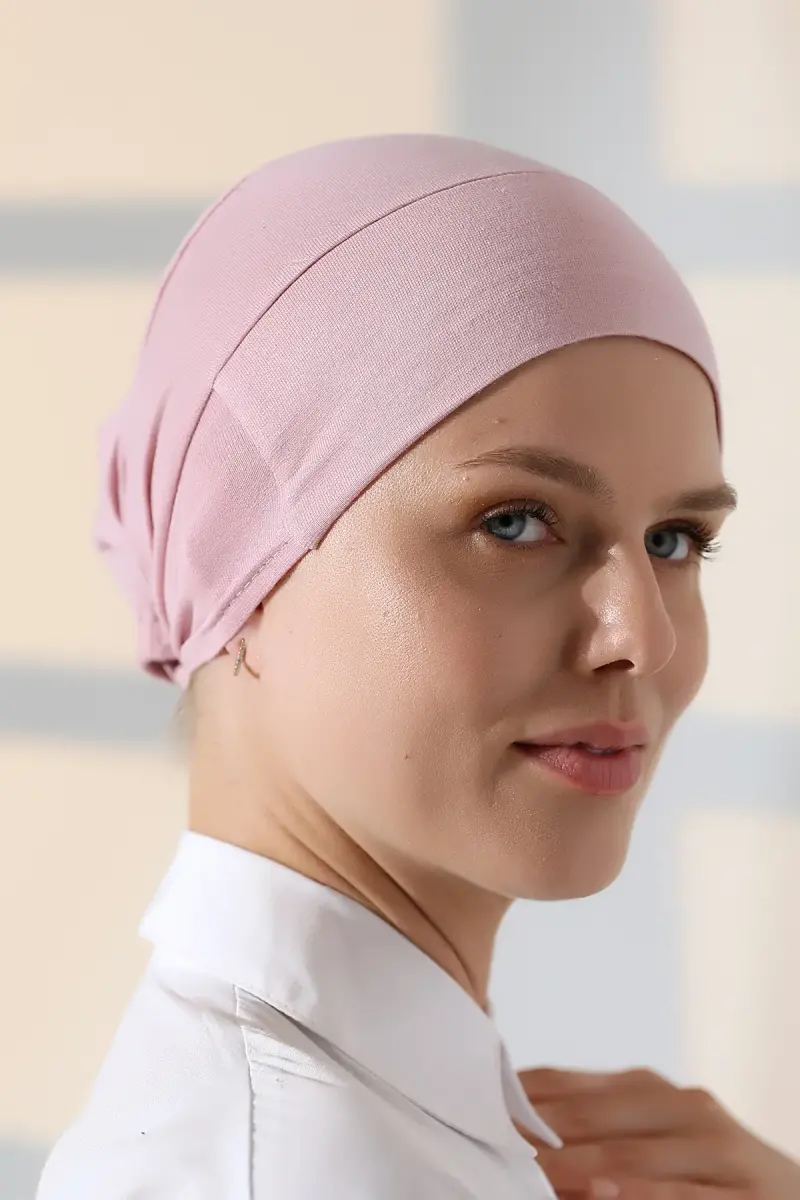 Lastikli Dikişsiz Kaymaz Silikonlu Tesettür Bone Pembe - 2