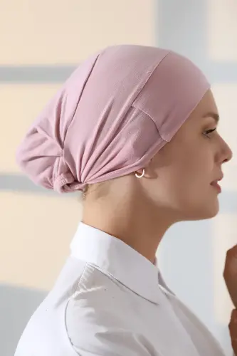 Lastikli Dikişsiz Kaymaz Silikonlu Tesettür Bone Pembe - 7