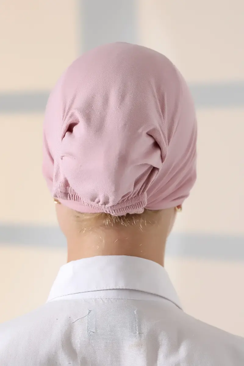 Lastikli Dikişsiz Kaymaz Silikonlu Tesettür Bone Pembe - 3