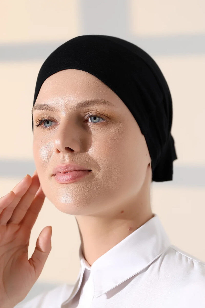 Lastikli Dikişsiz Kaymaz Silikonlu Bağlamalı Tesettür Bone Siyah - ihvanonline