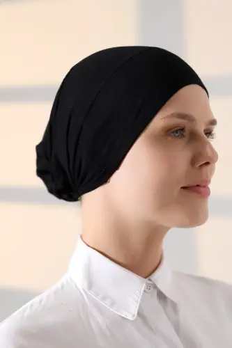 Lastikli Dikişsiz Kaymaz Silikonlu Tesettür Bone Siyah - 7