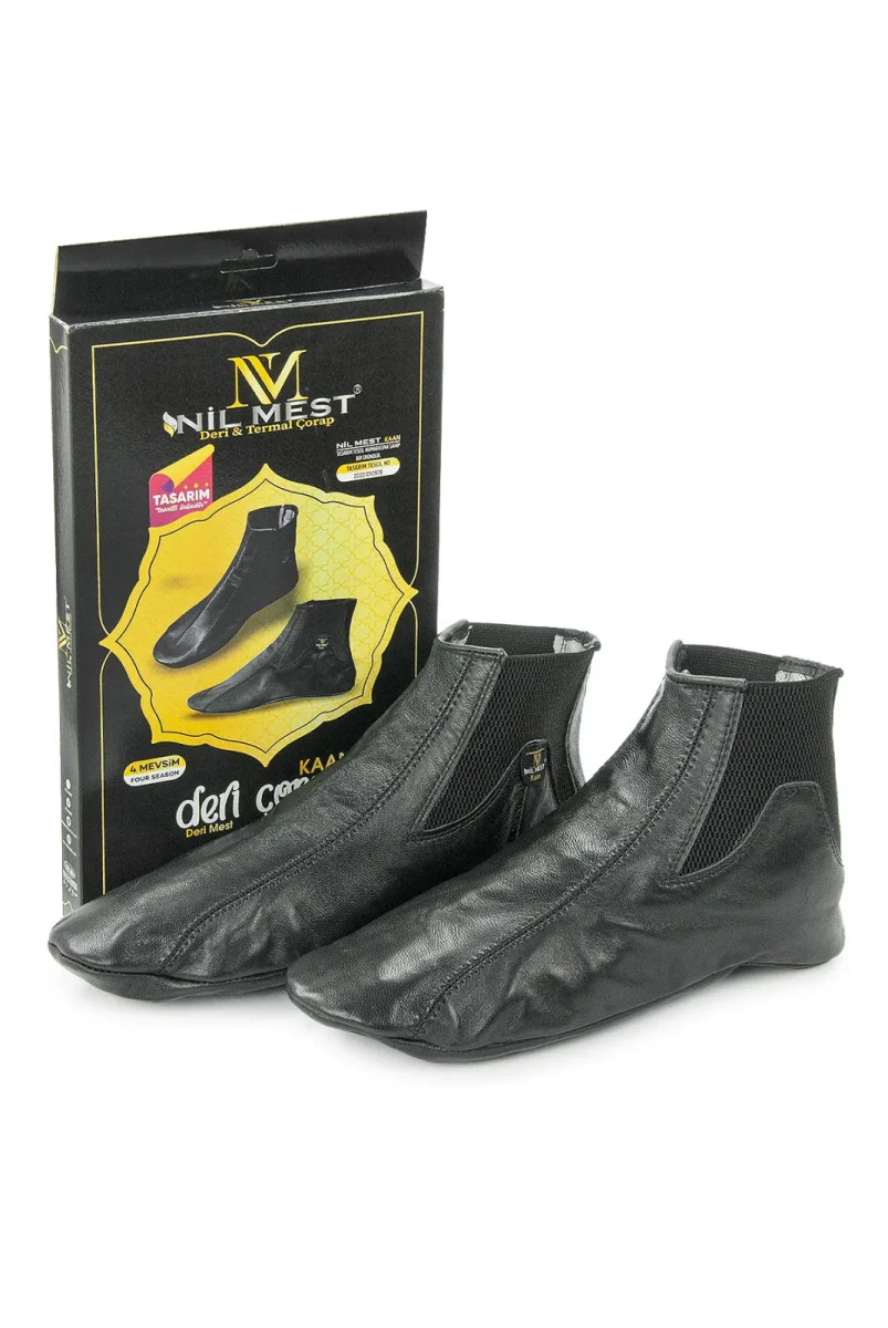 Lastikli Nefes Alabilen, Su Geçirmez Deri Mest Çorap Siyah - 3
