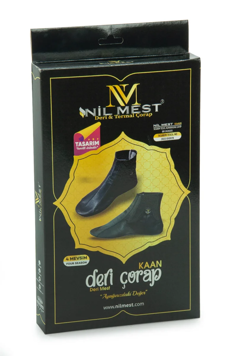 Lastikli Nefes Alabilen, Su Geçirmez Deri Mest Çorap Siyah - 4