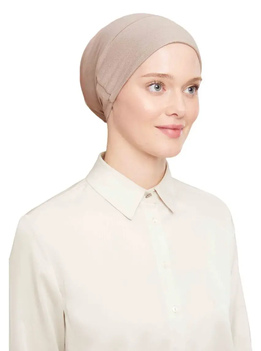 Lastikli Silikonlu Kaymaz Tesettür Bone Krem - 1