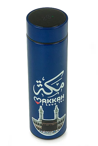Led Sıcaklık Göstergeli Vakumlu Termos Makkah Medina Desenli - Mavi - 7