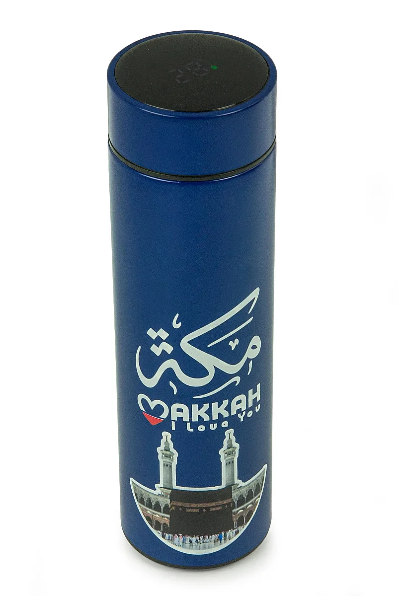 Led Sıcaklık Göstergeli Vakumlu Termos Makkah Medina Desenli - Mavi - 7