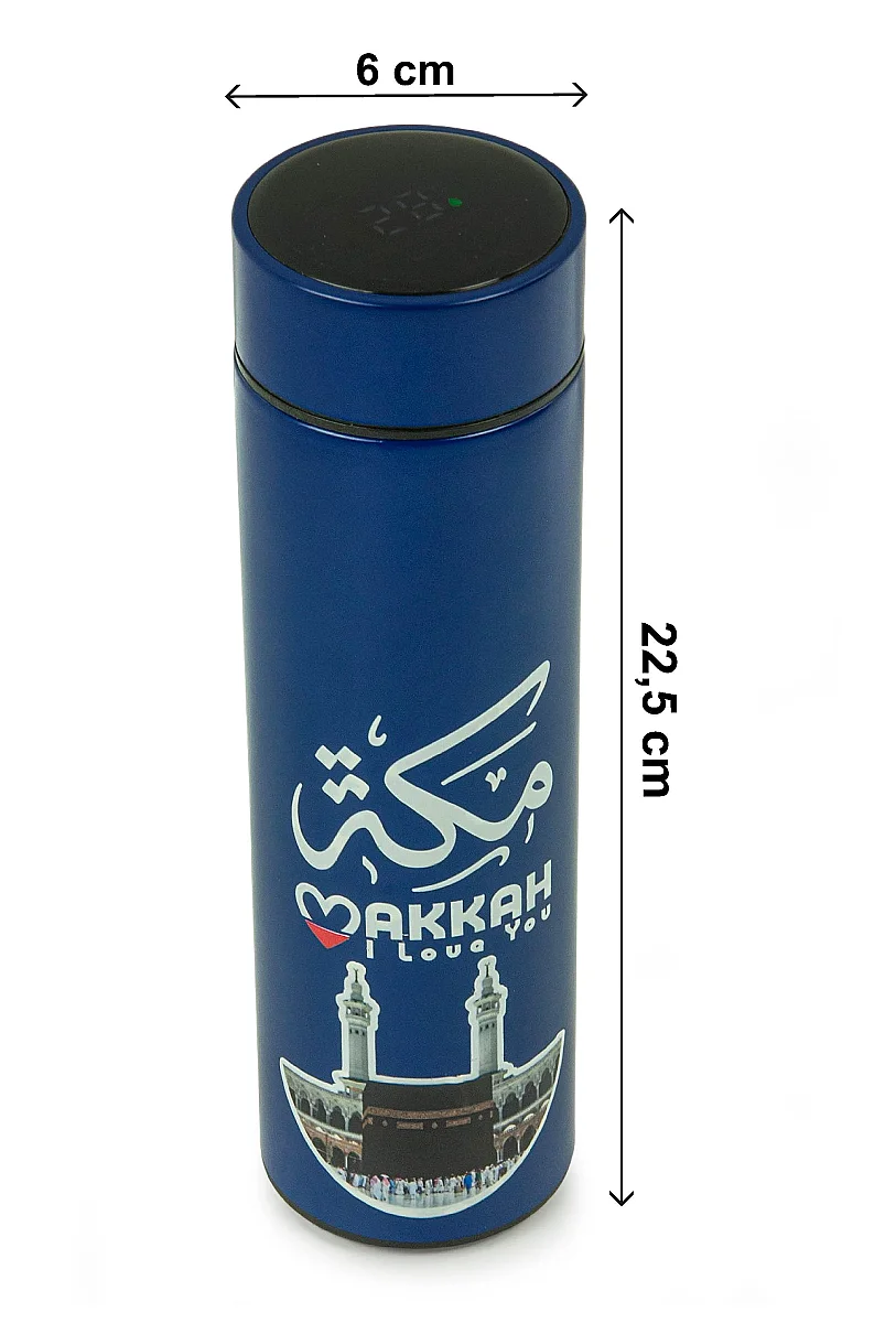 Led Sıcaklık Göstergeli Vakumlu Termos Makkah Medina Desenli - Mavi - 3