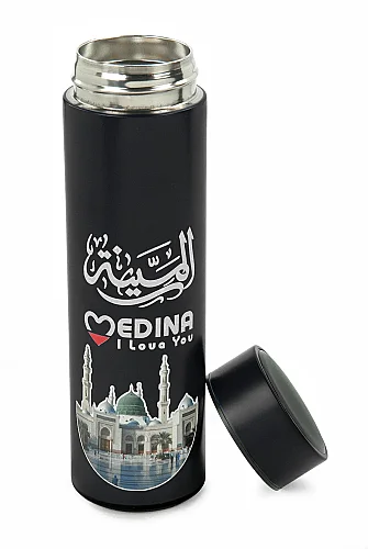 Led Sıcaklık Göstergeli Vakumlu Termos Makkah Medina Desenli - Siyah - 3