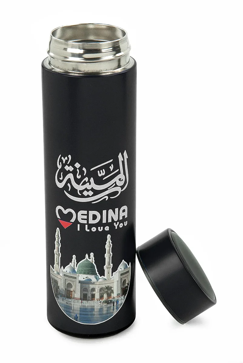 Led Sıcaklık Göstergeli Vakumlu Termos Makkah Medina Desenli - Siyah - 3
