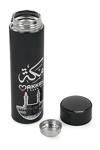 Led Sıcaklık Göstergeli Vakumlu Termos Makkah Medina Desenli - Siyah - 9