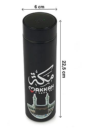 Led Sıcaklık Göstergeli Vakumlu Termos Makkah Medina Desenli - Siyah - 11