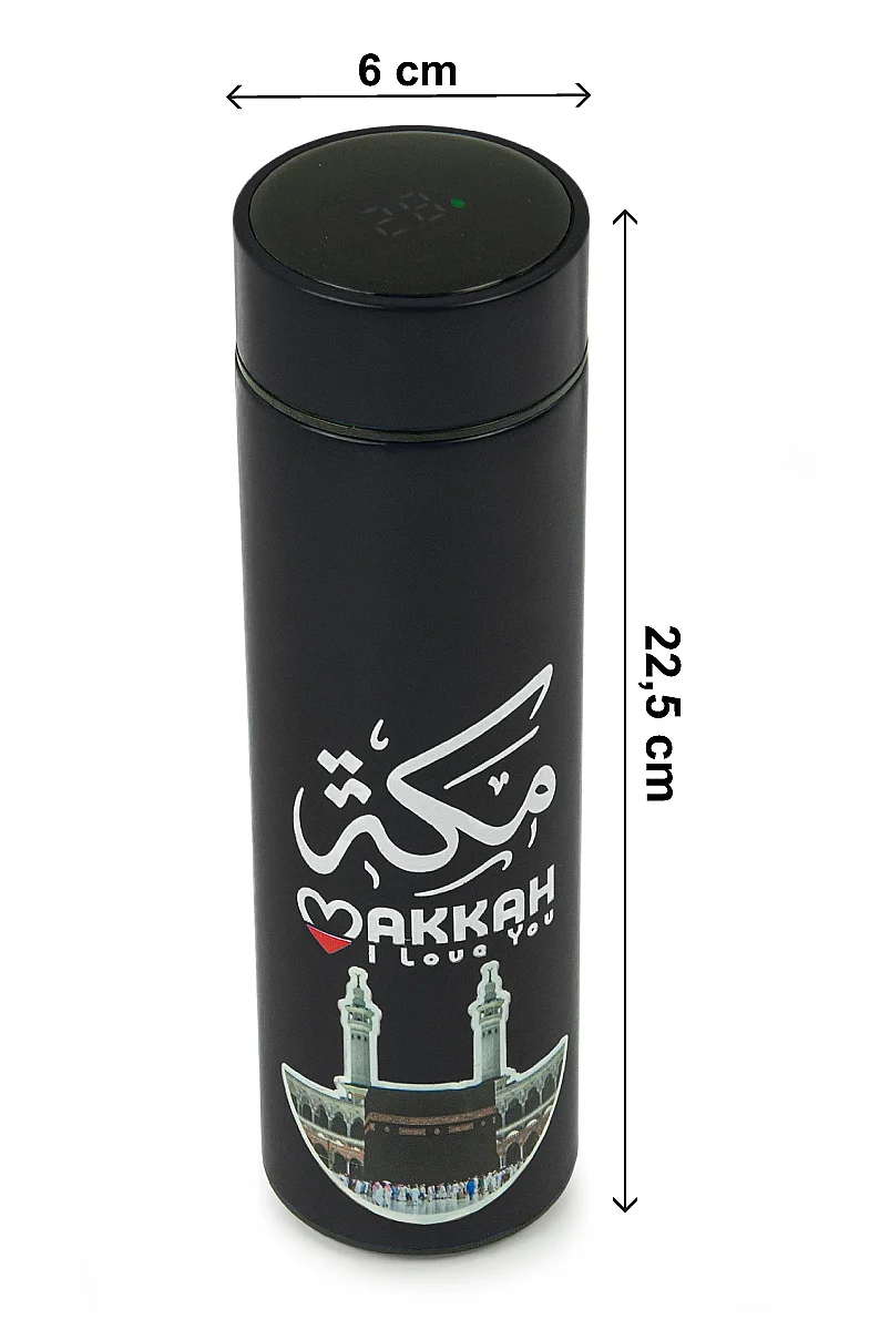 Led Sıcaklık Göstergeli Vakumlu Termos Makkah Medina Desenli - Siyah - 11