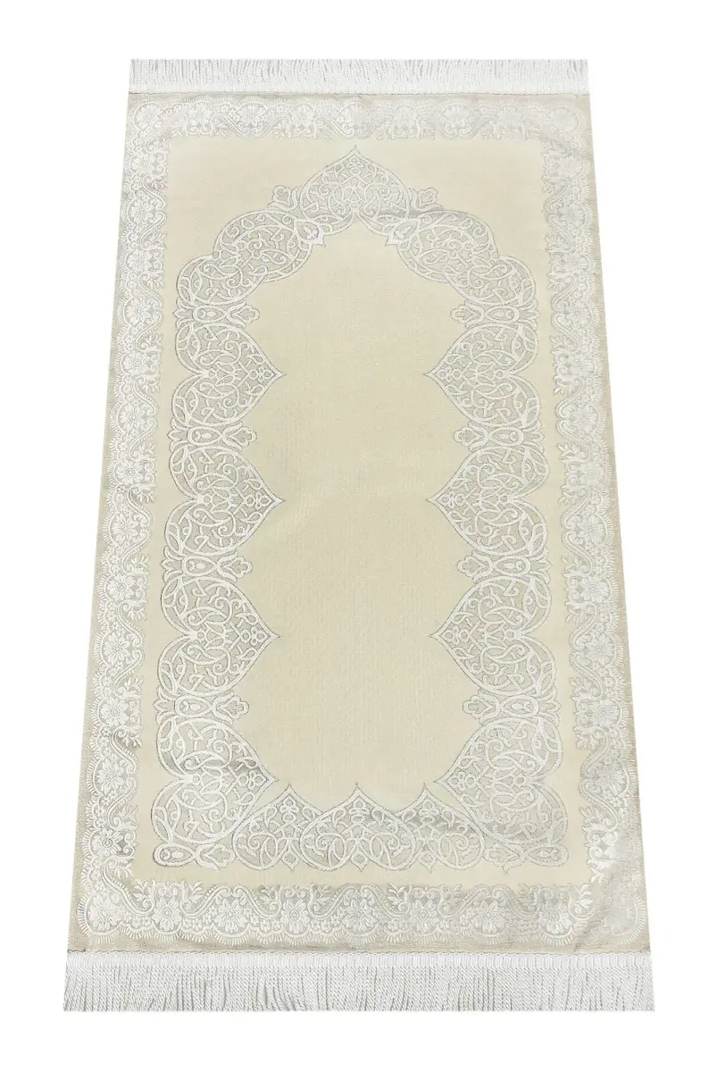 Lined Satin Jacquard Prayer Rug - Cream - 1