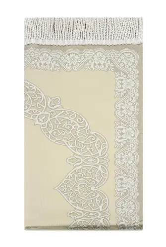 Lined Satin Jacquard Prayer Rug - Cream - İhvan (1)