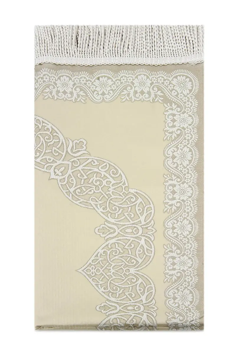 Lined Satin Jacquard Prayer Rug - Cream - 2