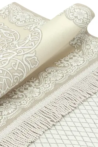 Lined Satin Jacquard Prayer Rug - Cream - 3