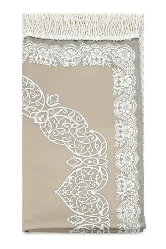 Lined Satin Jacquard Prayer Rug - Dark Cream - İhvan (1)