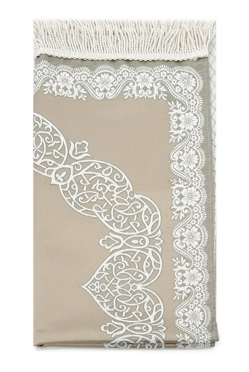 Lined Satin Jacquard Prayer Rug - Dark Cream - 2