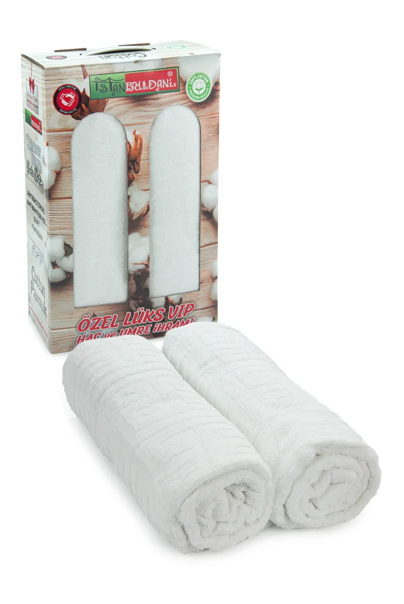 Lüks %100 Pamuk Erkek İhram - Hac Umre için Terletmez Dikişsiz 2 Parça Set - 110X220 cm - 3