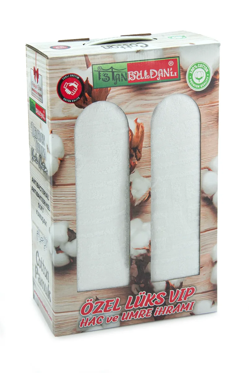 Lüks %100 Pamuk Erkek İhram - Hac Umre için Terletmez Dikişsiz 2 Parça Set - 110X220 cm - 2